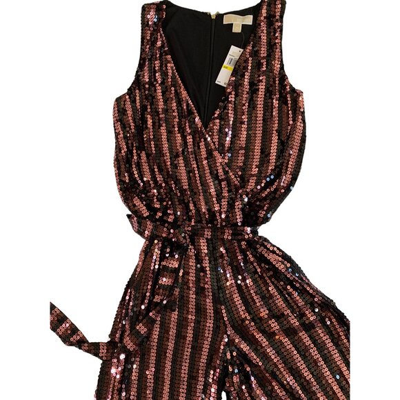 Michael Kors Sequin surplice Jumpsuit M Stretch Crop Wide Leg Sleeveless 7796 - Picture 2 of 16